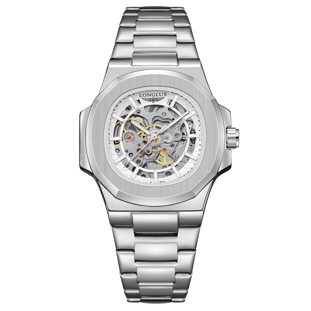 Reloj automático Skeleton, acabado plateado