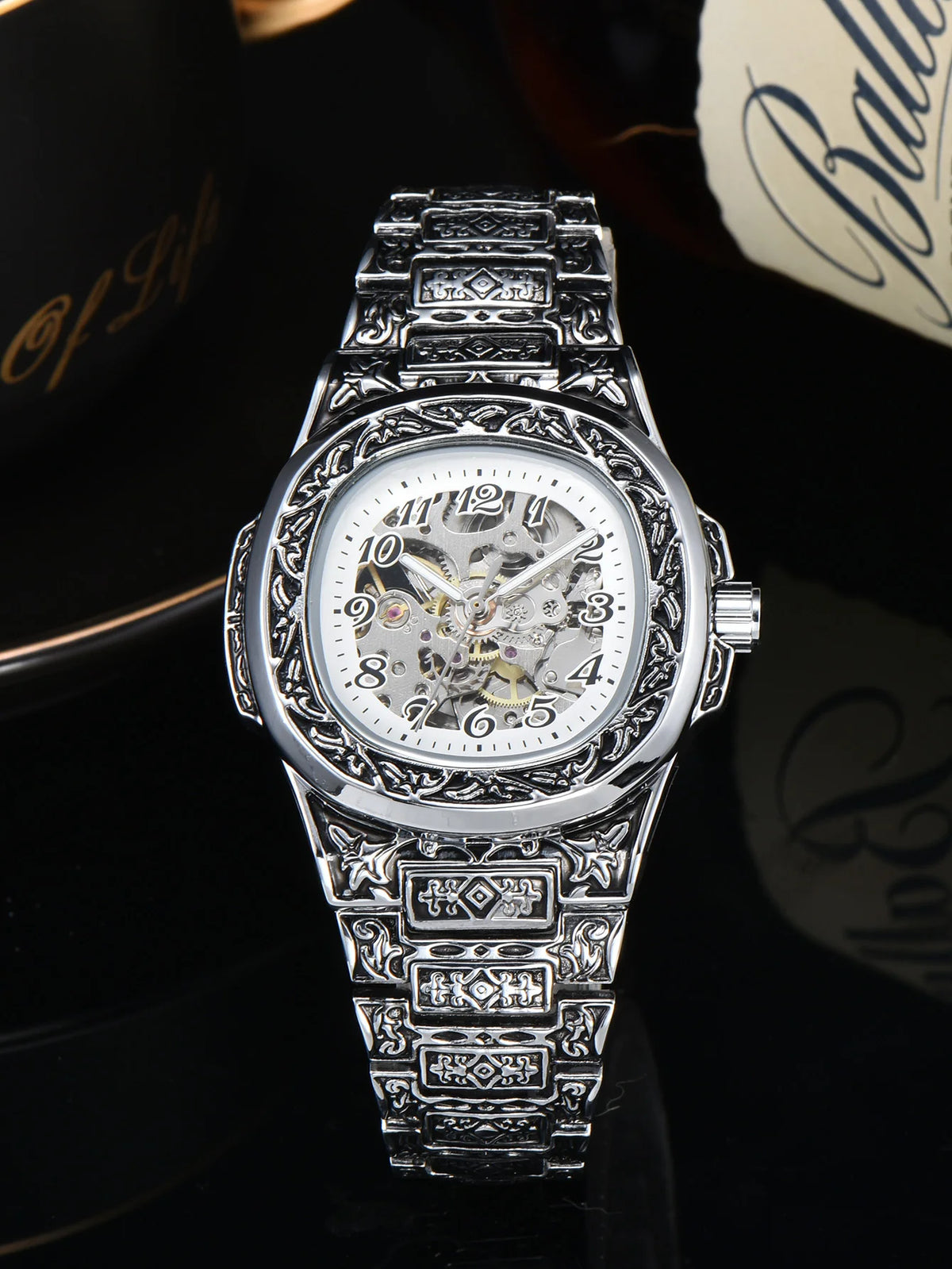 Imperial – Reloj automático esqueleto retro grabado
