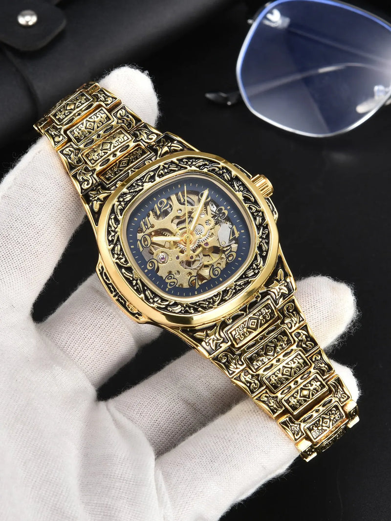 Imperial · Reloj automático esqueleto grabado retro