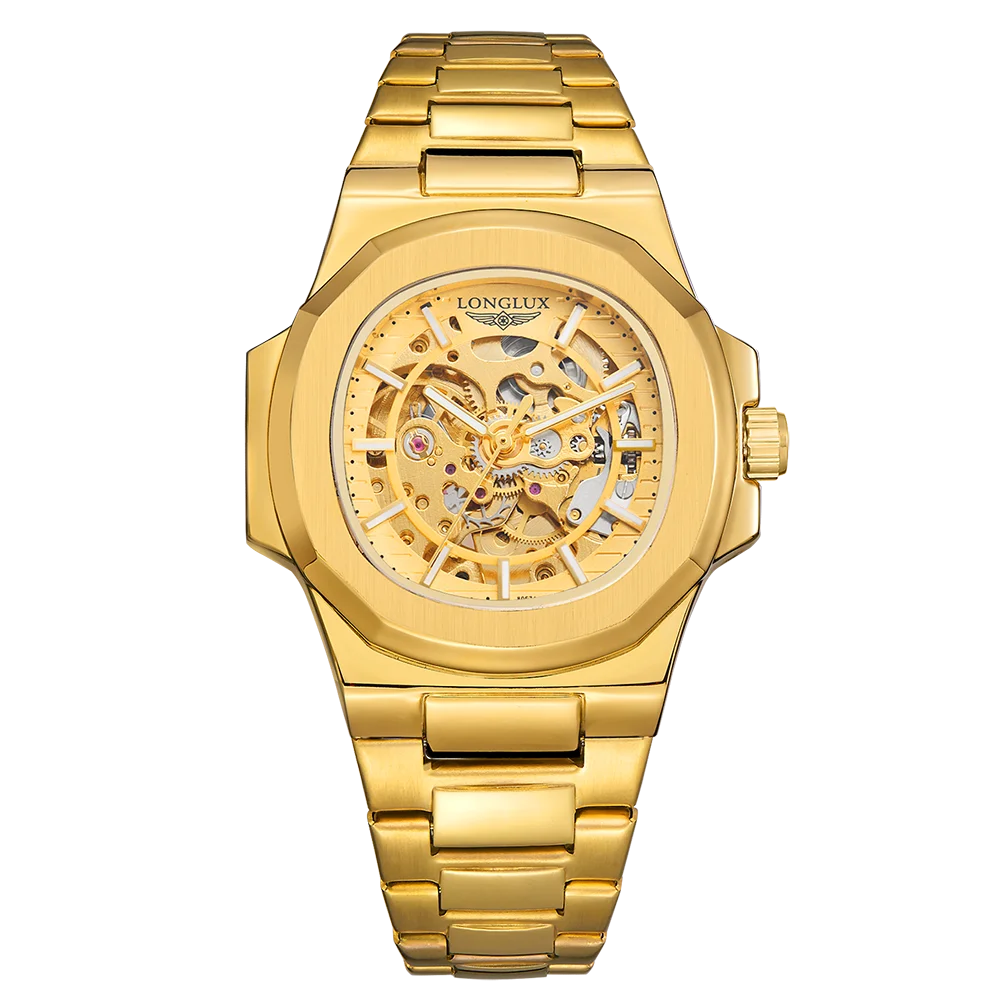 Reloj automático Skeleton, acabado dorado